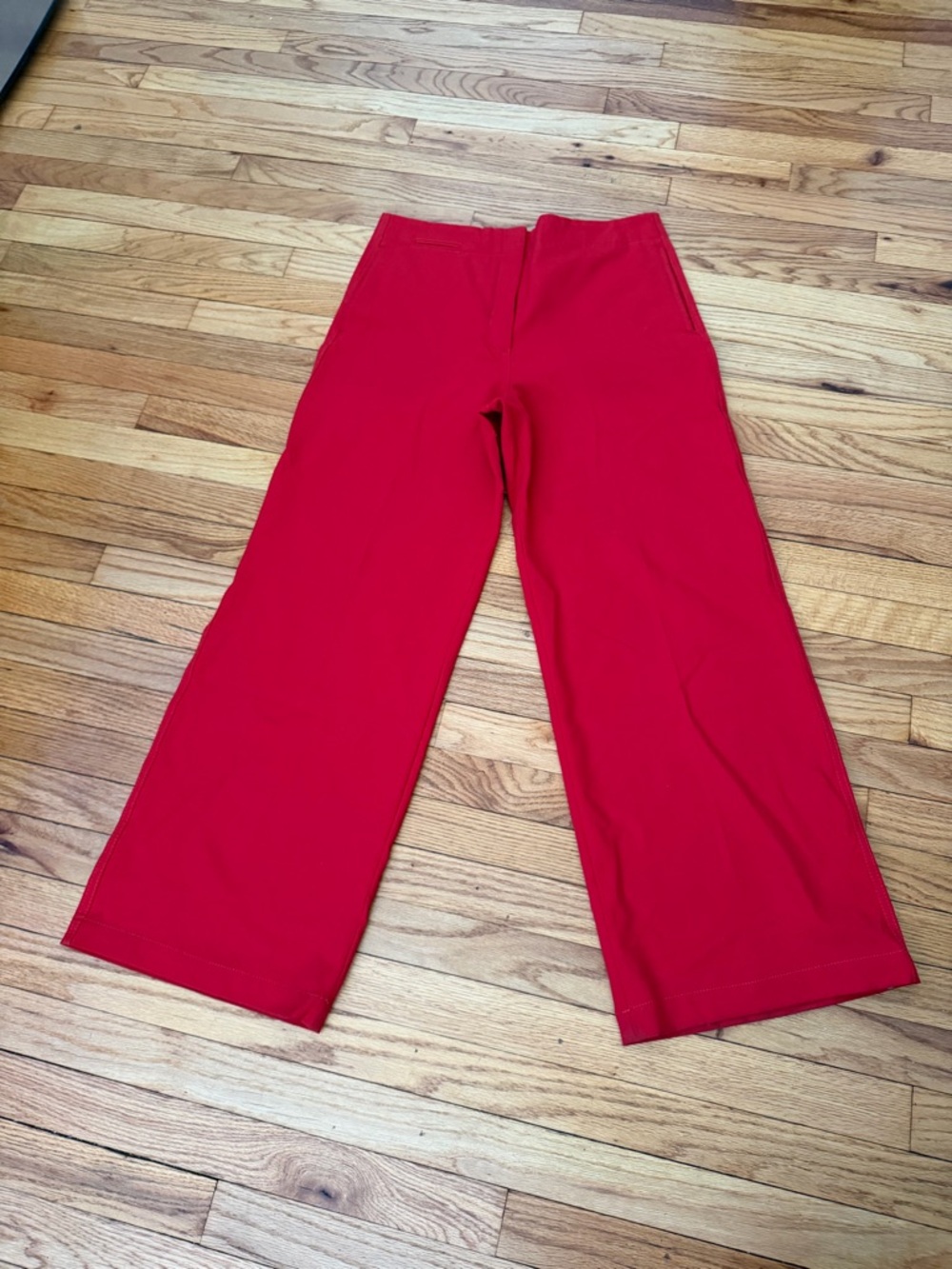 Zara High Waisted y2k Textured Wide Dress Pants vibrant L Red Trousers straight